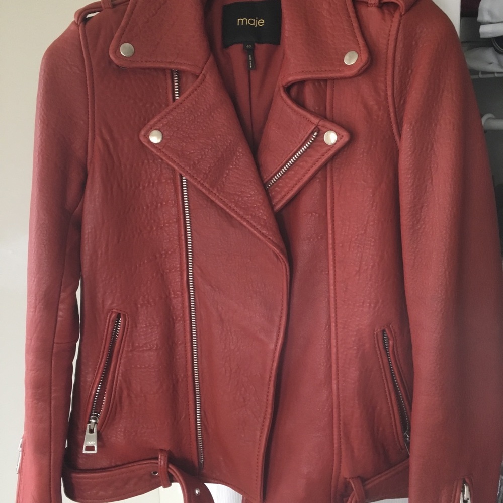 Maje brick red leather jacket